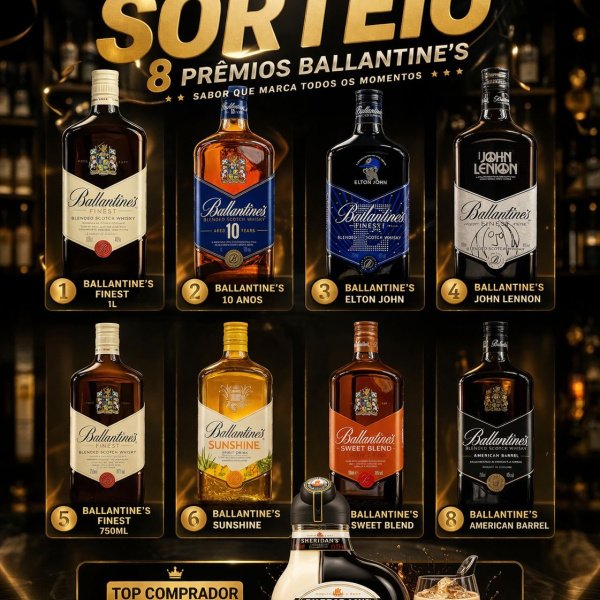🔥 SORTEIO PESADO – 8 PRÊMIOS BALLANTINE’S! 🔥